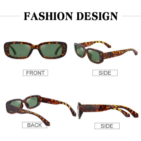Trendy Rectangle Lens Leopard Sunglasses Women Men Retro Square Fashion Shades - Picture 5 of 6